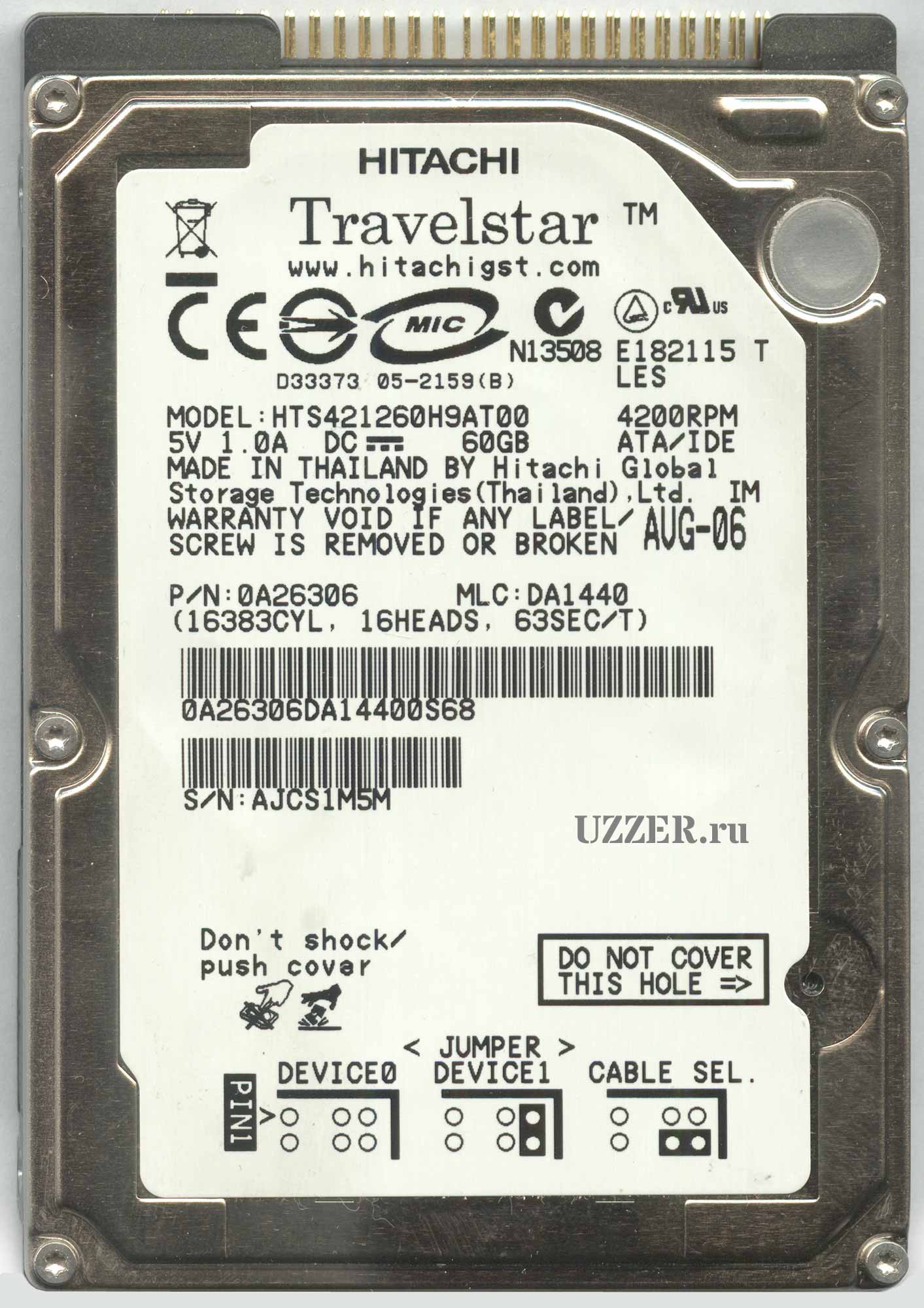 HDD Hitachi Travelstar HTS421260H9AT00 60 Гб для старого ноутбука IDE
